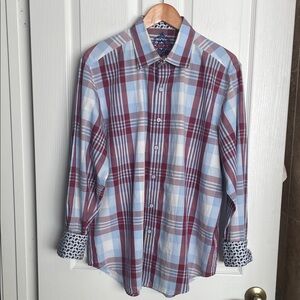 Robert Graham - Lite Blue and Burgundy Plaid Dress Shirt